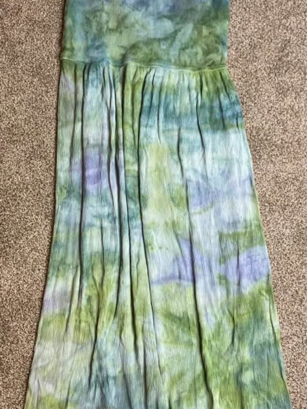 Rare Barbara Lesser Tie-Dye Maxi Dress Made in USA Green Blue Cotton Rayon Women - Picture 7 of 7